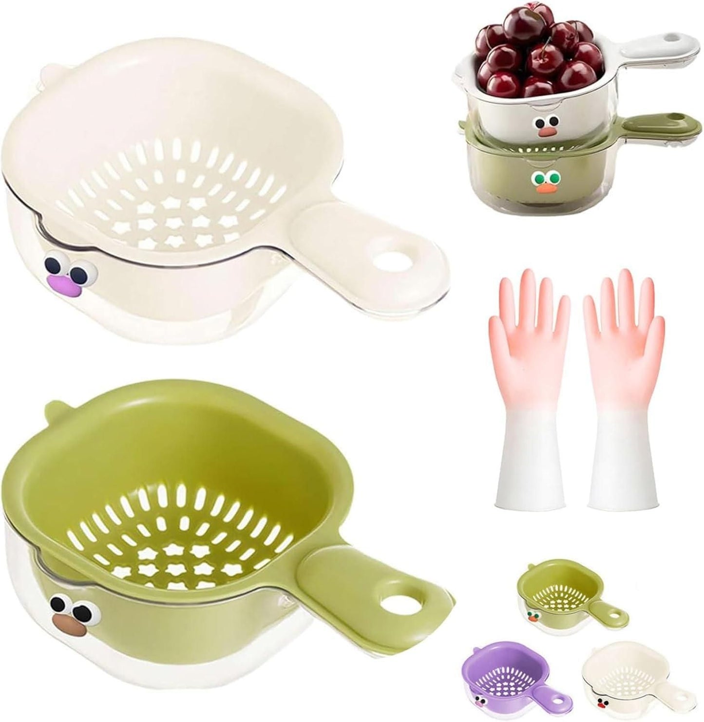 Strainer Dual-Layer Veggie & Fruit Draining Basket with Handle - INSTATAKE