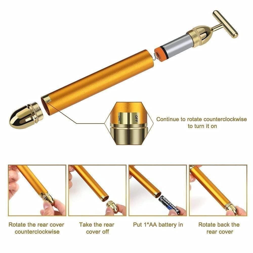 24K Gold Energy Beauty Bar Electric Facial Massage Roller - INSTATAKE