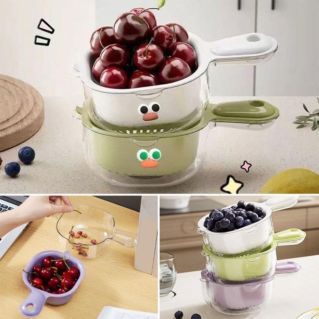 Strainer Dual-Layer Veggie & Fruit Draining Basket with Handle - INSTATAKE