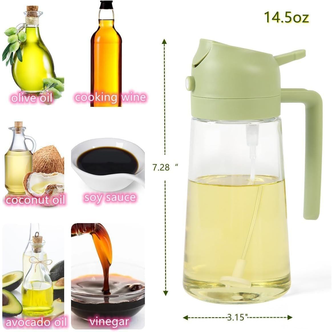 Instatake's Glass Oil Sprayer And Dispenser Bottle For Kitchen,2 In 1 Olive Oil Sprayer And Dispenser,Oil Spray Bottle 500Ml For Cooking,Kitchen,Bbq, Air Fryer, Salad, Frying, Baking Oil Spray Bottle