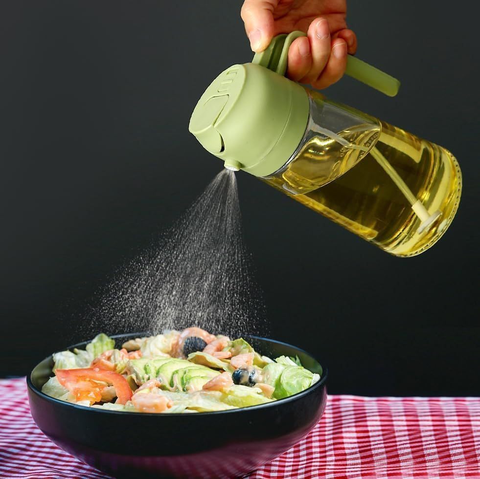 Instatake's Glass Oil Sprayer And Dispenser Bottle For Kitchen,2 In 1 Olive Oil Sprayer And Dispenser,Oil Spray Bottle 500Ml For Cooking,Kitchen,Bbq, Air Fryer, Salad, Frying, Baking Oil Spray Bottle