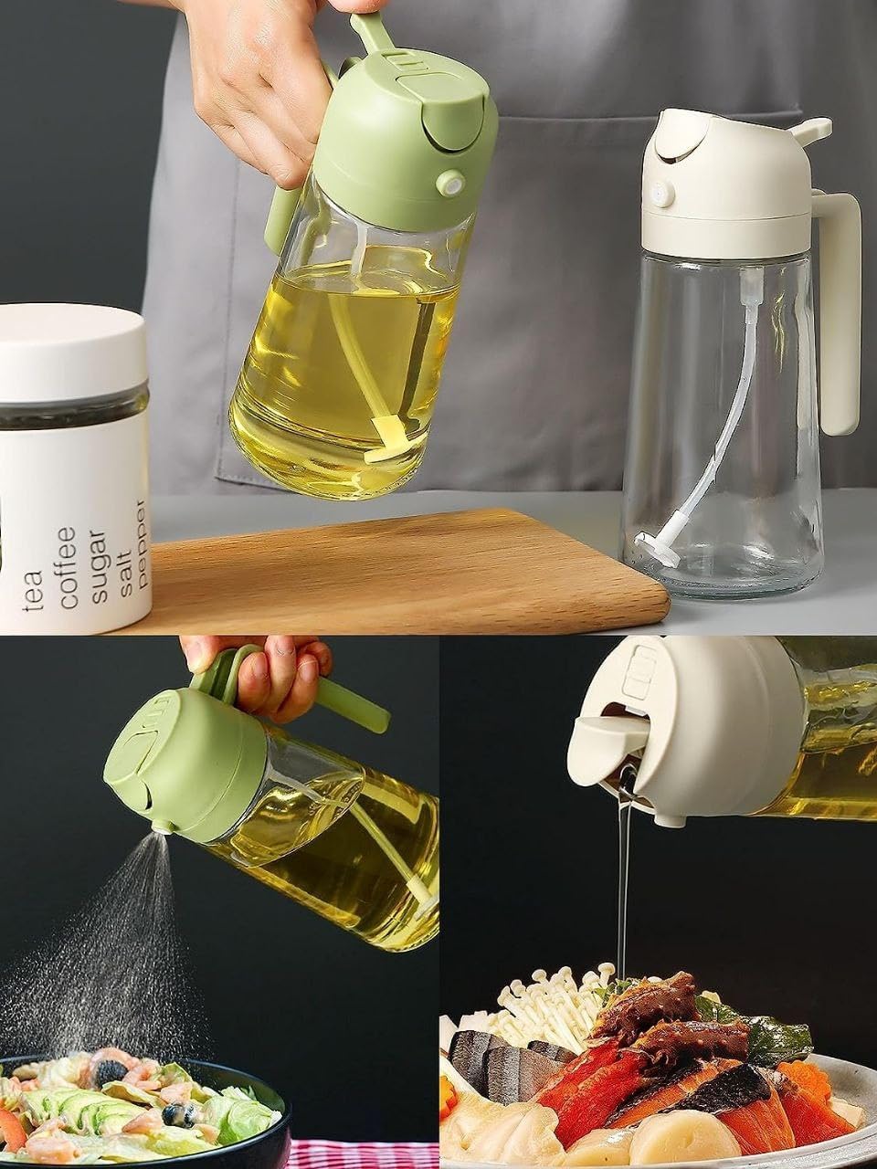 Instatake's Glass Oil Sprayer And Dispenser Bottle For Kitchen,2 In 1 Olive Oil Sprayer And Dispenser,Oil Spray Bottle 500Ml For Cooking,Kitchen,Bbq, Air Fryer, Salad, Frying, Baking Oil Spray Bottle