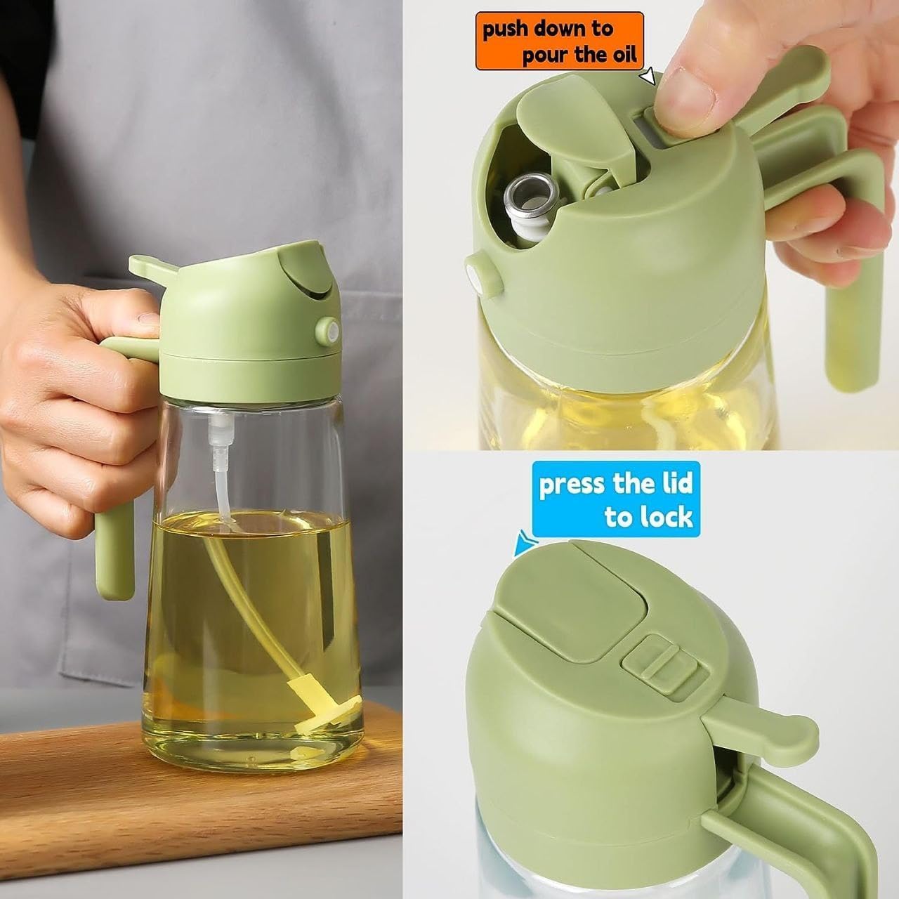 Instatake's Glass Oil Sprayer And Dispenser Bottle For Kitchen,2 In 1 Olive Oil Sprayer And Dispenser,Oil Spray Bottle 500Ml For Cooking,Kitchen,Bbq, Air Fryer, Salad, Frying, Baking Oil Spray Bottle