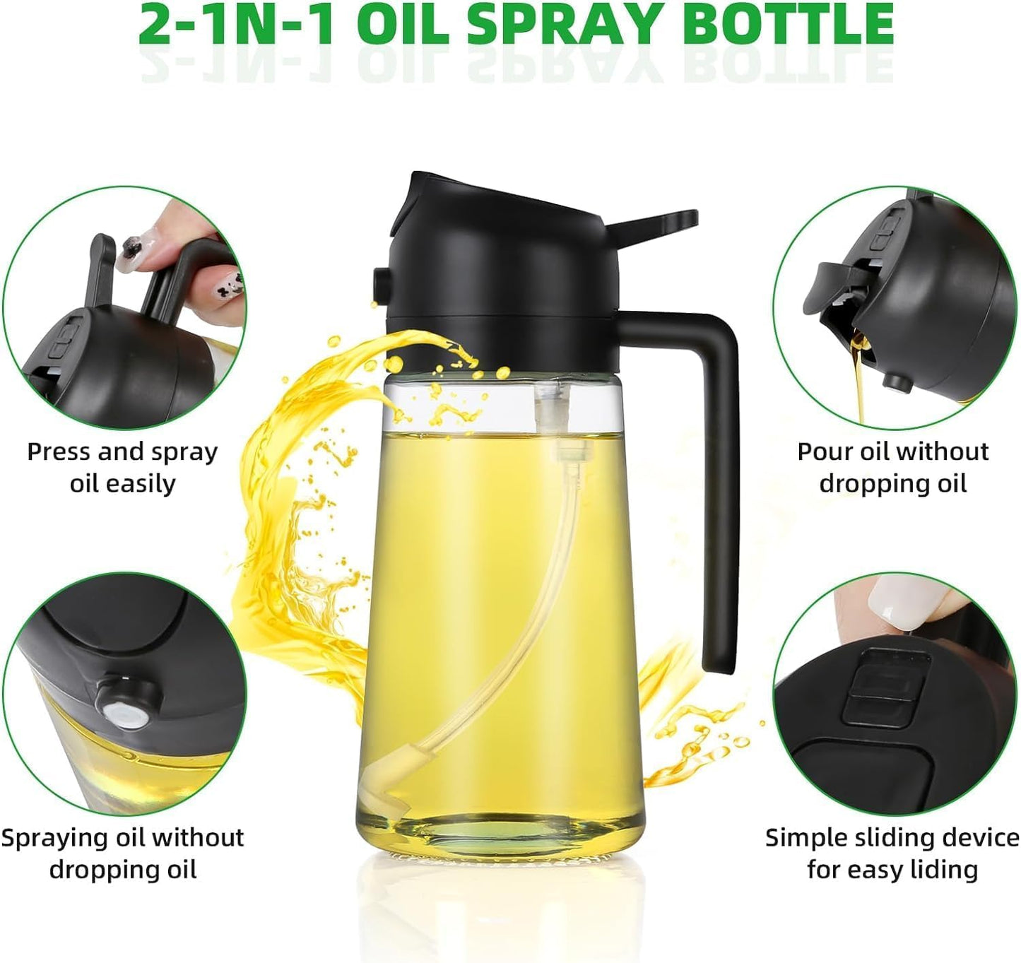Instatake's Glass Oil Sprayer And Dispenser Bottle For Kitchen,2 In 1 Olive Oil Sprayer And Dispenser,Oil Spray Bottle 500Ml For Cooking,Kitchen,Bbq, Air Fryer, Salad, Frying, Baking Oil Spray Bottle