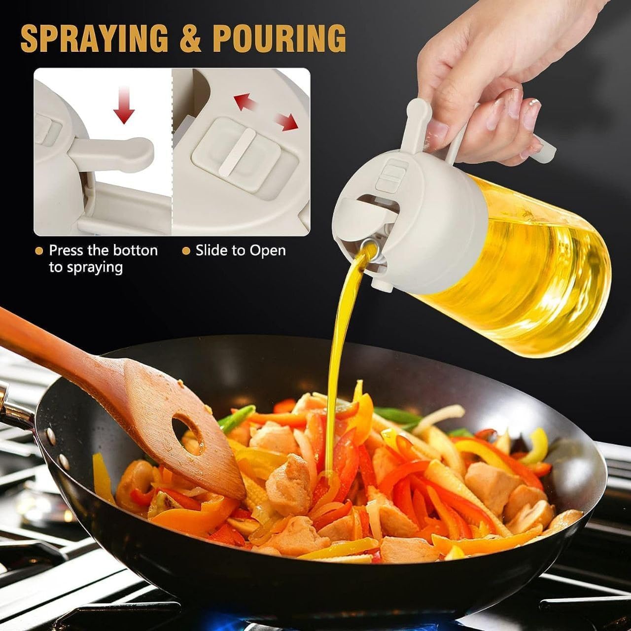 Instatake's Glass Oil Sprayer And Dispenser Bottle For Kitchen,2 In 1 Olive Oil Sprayer And Dispenser,Oil Spray Bottle 500Ml For Cooking,Kitchen,Bbq, Air Fryer, Salad, Frying, Baking Oil Spray Bottle