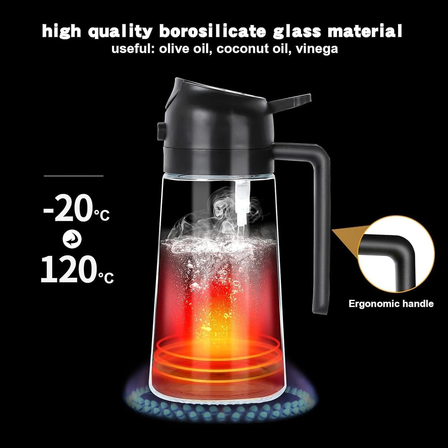 Instatake's Glass Oil Sprayer And Dispenser Bottle For Kitchen,2 In 1 Olive Oil Sprayer And Dispenser,Oil Spray Bottle 500Ml For Cooking,Kitchen,Bbq, Air Fryer, Salad, Frying, Baking Oil Spray Bottle
