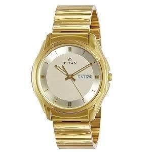 STYLISH TITAN ANALOG WATCH WITH DAY & DATE - GOLDEN - INSTATAKE