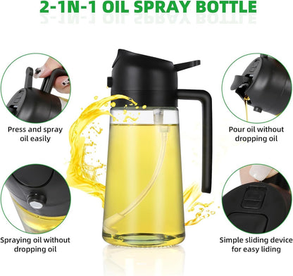 Instatake's Glass Oil Sprayer And Dispenser Bottle For Kitchen,2 In 1 Olive Oil Sprayer And Dispenser,Oil Spray Bottle 500Ml For Cooking,Kitchen,Bbq, Air Fryer, Salad, Frying, Baking Oil Spray Bottle